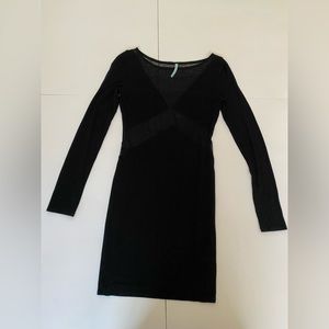 Lulu’s Black Long Sleeve Mini Bodycon Dress Mesh Front and Back Detail- Small